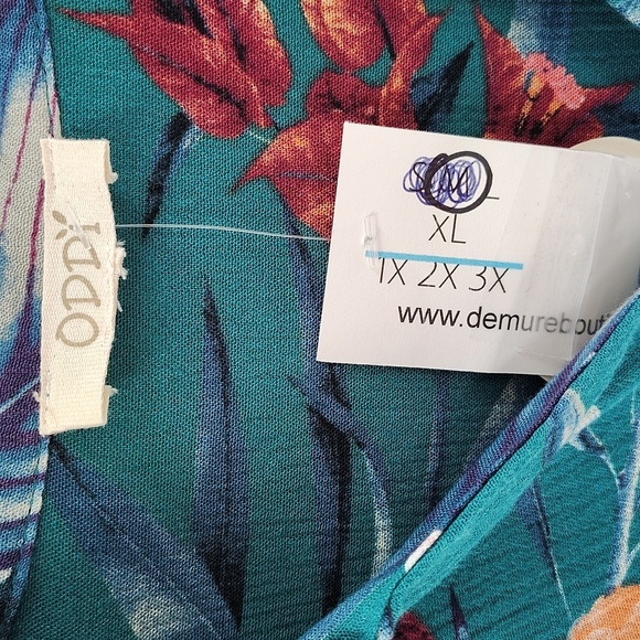 ODDI Teal Long Sleeve Floral Print Collared V-Neck Mini Dress Size M ODDY - Picture 9 of 14